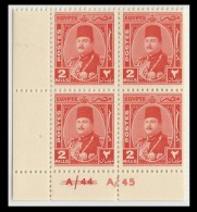 EGYPT STAMPS 1944 - 1950 KING FAROUK Block 4 Control Number A/45 Corrected 2 Millemes MNH ** STAMP MARSHALL / MARSHAL - Unused Stamps