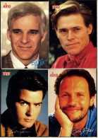 4 X Kino-Autogrammkarte  -  Repro, Signatur Aufgedruckt  -  Steve Martin , Billy Crystal , Charlie Sheen , Willem Dafoe - Autogramme