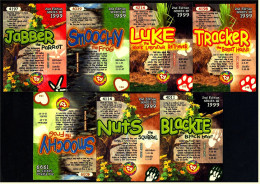 7 Beanie Babies Karten : 2 X Smoochy , Nuts , Blockie , Luke , Jabber , Tiracker - Knuffels