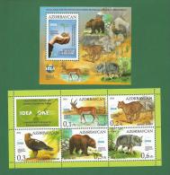 AZERBAIJAN 2014 - Environment Protection IDEA - 6v SE TENANT + S / S MNH ** - Gazelle Panther Eagle Bear Wolf - As Scan - Azerbaïdjan