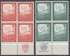 United Nations     Scott No  55-56    Mnh   Year  1957     Blocks Of 4 - Ongebruikt