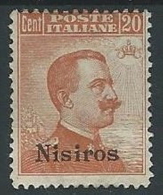 1921-22 EGEO NISIRO EFFIGIE 20 CENT MH * - G024 - Egée (Nisiro)