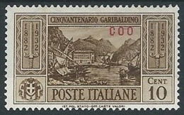 1932 EGEO COO GARIBALDI 10 CENT MH * - G034 - Egée (Coo)