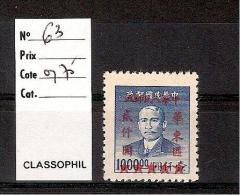 CHINE ORIENTALE  1949 /YT N° 63*  Neuf Sans Gomme/ Cote 2006 = 0.75 Euros - China Oriental 1949-50