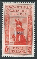 1932 EGEO LIPSO GARIBALDI 2,55 LIRE MH * - G036 - Egeo (Lipso)