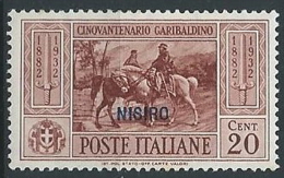 1932 EGEO NISIRO GARIBALDI 20 CENT MH * - G037 - Egée (Nisiro)