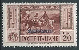 1932 EGEO SCARPANTO GARIBALDI 20 CENT MH * - G040 - Egeo (Scarpanto)