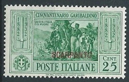 1932 EGEO SCARPANTO GARIBALDI 25 CENT MH * - G040 - Egeo (Scarpanto)