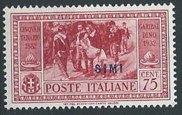 1932 EGEO SIMI GARIBALDI 75 CENT MNH ** - G041 - Ägäis (Simi)