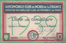 NORD PAS DE CALAIS - 59 - NORD  -RAISMES - Automobile Club Du Nord - Carte D'adhérent 1939 - Raismes