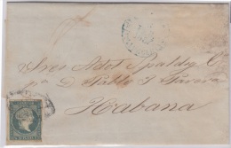 1855-H-23.* CUBA ESPAÑA SPAIN. ISABEL II. 1855. Ed.Ant.1. SOBRE ½ R. MARCA PREFILATELIA STAMPLESS BAEZA CARDENAS - Vorphilatelie