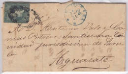 1855-H-24.* CUBA ESPAÑA SPAIN. ISABEL II. 1855. Ed.Ant.1. SOBRE ½ R. MARCA HABANA *** AZUL. 1856. - Prephilately