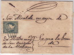 1856-H-20.* CUBA ESPAÑA SPAIN. ISABEL II. 1856. Ed.Ant.4. SOBRE ½ R. MARCA PARRILA DE LINEAS GRUESAS. 1860. - Préphilatélie