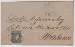 1857-H-209.* CUBA ESPAÑA SPAIN. ISABEL II. 1857. Ed.Ant.7. SOBRE ½ R. MARCA HABANA *** AZUL. AL INGENIO GABRIELA. - Préphilatélie