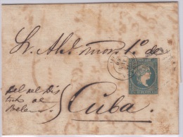 1857-H-114.* CUBA ESPAÑA SPAIN. ISABEL II. 1857. Ed.Ant.7. SOBRE ½ R. MARCA FECHADOR HABANA CANCELANDO SELLO - Voorfilatelie