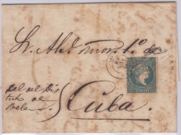 1857-H-114.* CUBA ESPAÑA SPAIN. ISABEL II. 1857. Ed.Ant.7. SOBRE ½ R. MARCA FECHADOR HABANA CANCELANDO SELLO - Prephilately