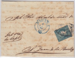 1857-H-117.* CUBA ESPAÑA SPAIN. ISABEL II. 1857. Ed.Ant.7. SOBRE ½ R. MARCA HABANA TIPO III (1) AZUL. 1858. - Vorphilatelie