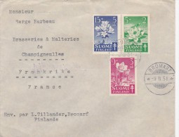 FINLANDE CROIX ROUGE 1950 LETTRE FLEURS - Brieven En Documenten