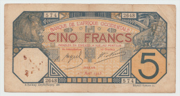 FRENCH WEST AFRICA 5 FRANCS 1925 G-VG PICK 5Bc  5B C - Other - Africa