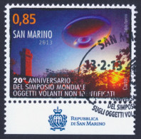 2013 SAN MARINO "20° ANNIVERSARIO SIMPOSIO MONDIALE UFO" SINGOLO ANNULLO PRIMO GIORNO - Usados