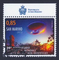 2013 SAN MARINO "20° ANNIVERSARIO SIMPOSIO MONDIALE UFO" SINGOLO ANNULLO PRIMO GIORNO - Usados