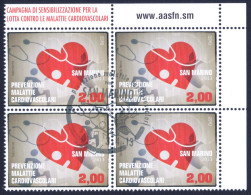 2013 SAN MARINO "MALATTIE CARDIOVASCOLARI" QUARTINA ANNULLO PRIMO GIORNO - Used Stamps