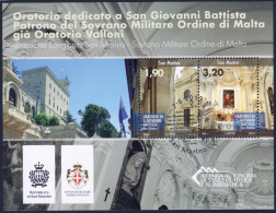 2013 SAN MARINO "ORATORIO SAN GIOVANNI BATTISTA" CONGIUNTA SMOM FOGLIETTO ANNULLO PRIMO GIORNO - Used Stamps