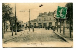 CPA  77  :   MELUN   La Gare Avec Pub Dubonnet Sur Tramway   1914  A  VOIR  !!!!!!! - Melun