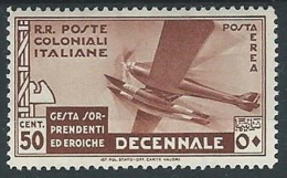 1933 EMISSIONI GENERALI POSTA AEREA DECENNALE 50 CENT MH * - G092 - Emissions Générales