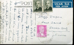 TURKEY 1949 MIXED FRANKING AIR MAIL POSTCARD TO DAVOS ...NICE STAMPS... - Covers & Documents