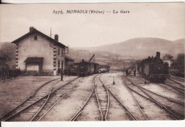 MONSOLS (Rhône) La Gare-TRAIN-Locomotive-Voi E Chemin Fer-Rail-S.N.C.F-Cheminot-RARE -VOIR 2 SCANS- - Autres Communes
