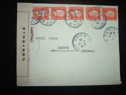 LETTRE POUR LA SUISSE TP MARIANNE DE DULAC 50C X5 + IRIS 1F50 OBL. 8-4-45 PARIS VII (75) + CENSURE - 1944-45 Maríanne De Dulac