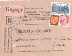 3022 Valeurs à Recouvrer N° 1488 Tarif 1 3 47 129 Jours Luxembourg 3F Gandon Lorraine Yv 716 760 757 Dest Mailly Yonne - Covers & Documents