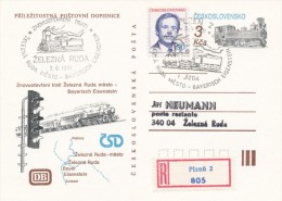 I0096 - Czechoslovakia (1991) Postal Stationery: Reopening The Railway Line, Spec. Transport. (01) Plzen 2 - Zel. Ruda - Postales