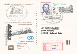 I0096 - Czechoslovakia (1991) Postal Stationery: Reopening The Railway Line, Spec. Transport. (01) Plzen 2 - Zel. Ruda - Cartes Postales