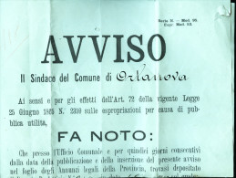 1910 ORTA NOVA-FOGGIA - AVVISO PER IL RADDOPPIO DELLA LINEA FERROVIARIA FOGGIA BRINDISI. FIRMA DEL SINDACO (STAMP15) - Chemin De Fer