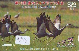 Télécarte Japon  OISEAU * GRUE En VOL *  CRANE BIRD  * VOGEL (3999) PHONECARD JAPAN * TELEFONKARTE KRANICH - Uccelli Canterini Ed Arboricoli