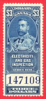 Canada Revenue # FEG10 3 Dollars - Mint N/H - Dated  1930 - Electric & Gas Inspection /  Inspection Électrique Et Ga - Steuermarken