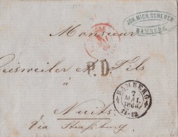 TOUR ET TAXI  LETTRE SANS CORRESPONDANCE ET MARQUE D'ENTREE  1866  CACHET D'ARRIVEE - Cartas & Documentos