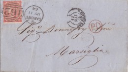 ANGLETERRE (CARDIFF)   LETTRE SANS CORRESPONDANCE   CACHET D'ARRIVEE ET MARQUE D'ENTREE - Lettres & Documents