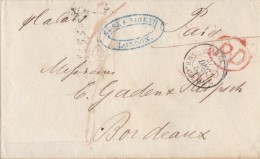 ANGLETERRE    LETTRE SANS  CORRESPONDANCE   MARQUE D'ENTREE  ET CACHET D'ARRIVEE  1857 - Otros & Sin Clasificación