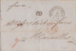 HAMBOURG   COURRIER POUR LA FRANCE  AVEC CORRESPONDANCE ET CACHET D'ARRIVEE  1855 - [Voorlopers