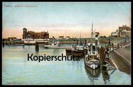 ALTE POSTKARTE EMDEN BAHNHOF AUSSENHAFEN HAFEN SCHIFF Ship Bateau Station Gare Cpa Postcard AK Ansichtskarte - Emden