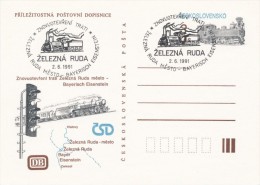 I0098 - Czechoslovakia (1991) Postal Stationery: Reopening The Railway Line, Commemorative Postmarks (01) Zelezna Ruda - Cartoline Postali