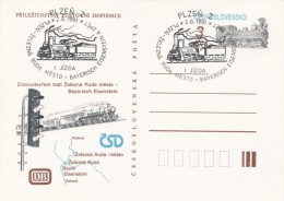 I0099 - Czechoslovakia (1991) Postal Stationery: Reopening The Railway Line, Commemorative Postmarks (02) Plzen 2 - Cartoline Postali
