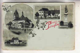 5024 PULHEIM, Lithographie, Bahnhof, Gasthaus Z. Post..... - Pulheim