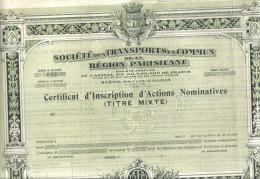 SOCIETE DES TRANSPORTS EN COMMUN REGION PARISIEENE CERTIFICAT D'ACTION NOMINATIVES Cod.doc.074 - Transportmiddelen