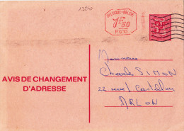 13240# AVIS DE CHANGEMENT D' ADRESSE LION HERALDIQUE Obl ARLON 1975 - Avis Changement Adresse