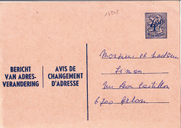 13245# BERICHT VAN ADRESVERANDERING AVIS DE CHANGEMENT D´ ADRESSE LION HERALDIQUE Obl ARLON 1972 - Adressenänderungen