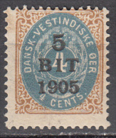 Danish West Indies   Scott No   40    Unused  Hinged    Year 1905 - Danemark (Antilles)